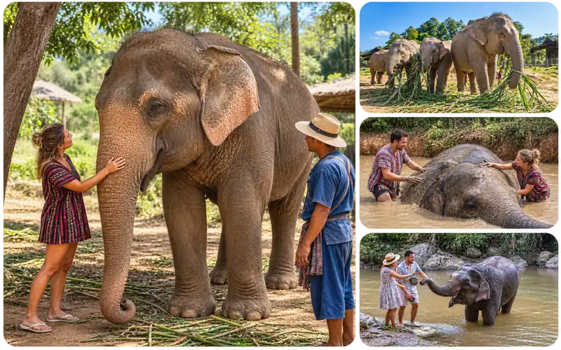 Elephant feeding, bathing and care at Elephant Jungle Sanctuary Pattaya